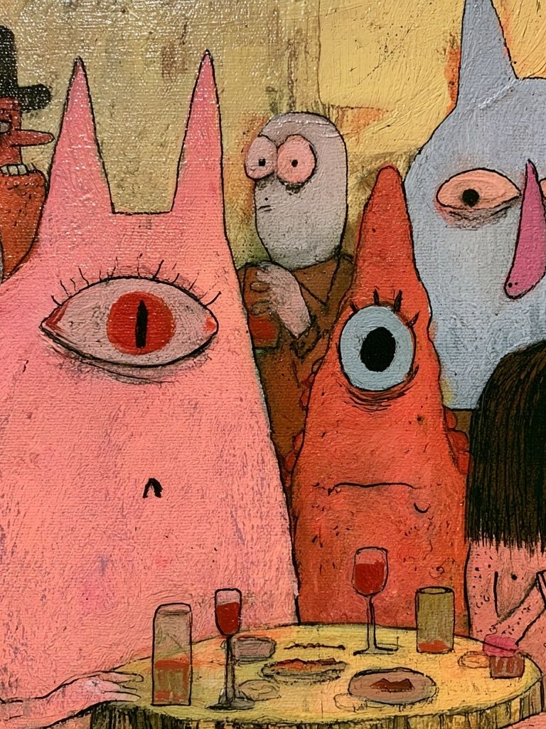 Surreal Monster Dinner Party Print. poster detail