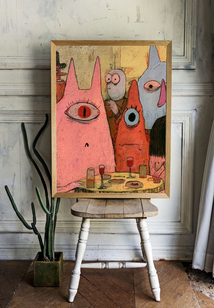 Surreal Monster Dinner Party Print. — room view 1