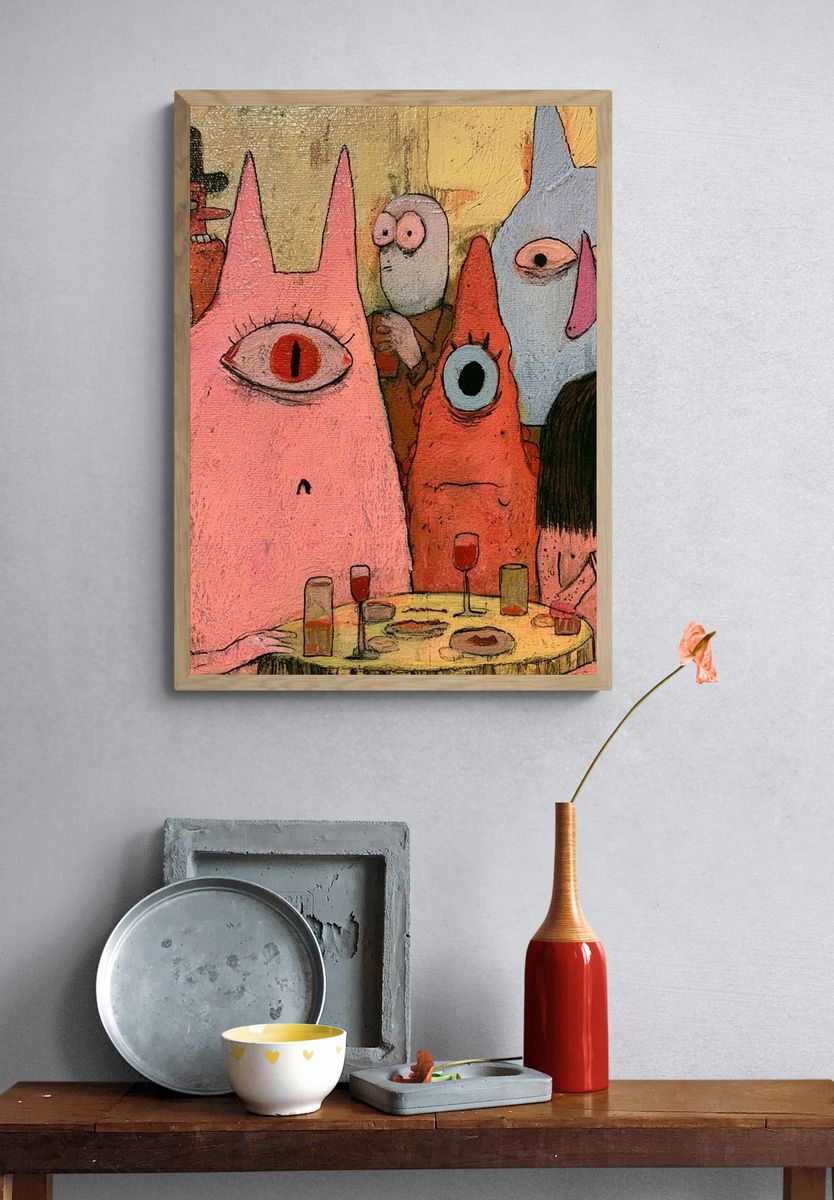 Surreal Monster Dinner Party Print. — room view 3