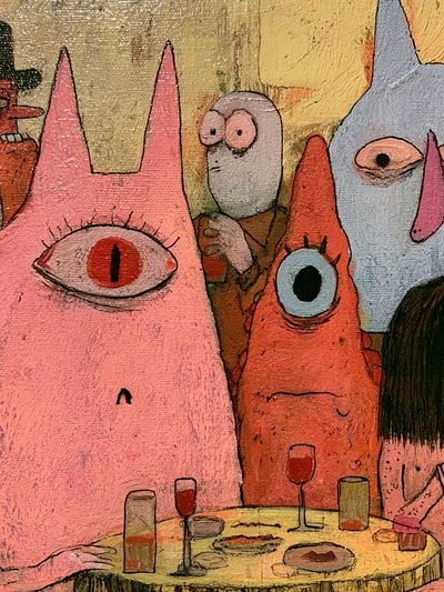 Surreal Monster Dinner Party Print. poster