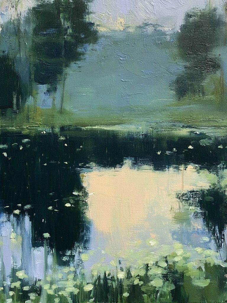 Misty Pond Reflection Landscape Print. poster — fine-art art