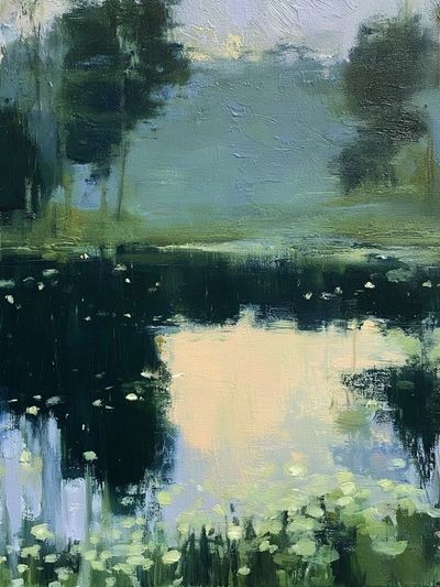Misty Pond Reflection Landscape Print.