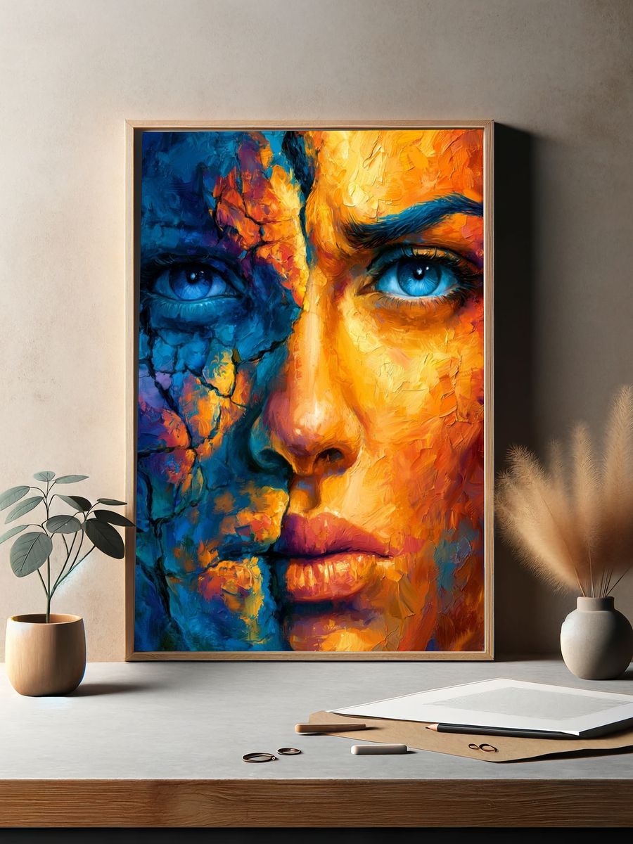 Color Split Face Portrait Print. — room view 2