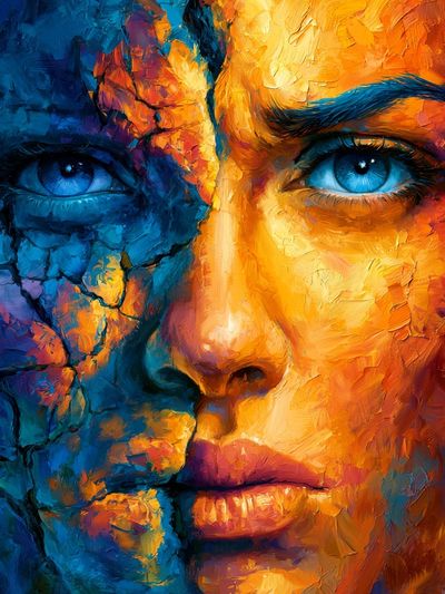 Color Split Face Portrait Print. poster