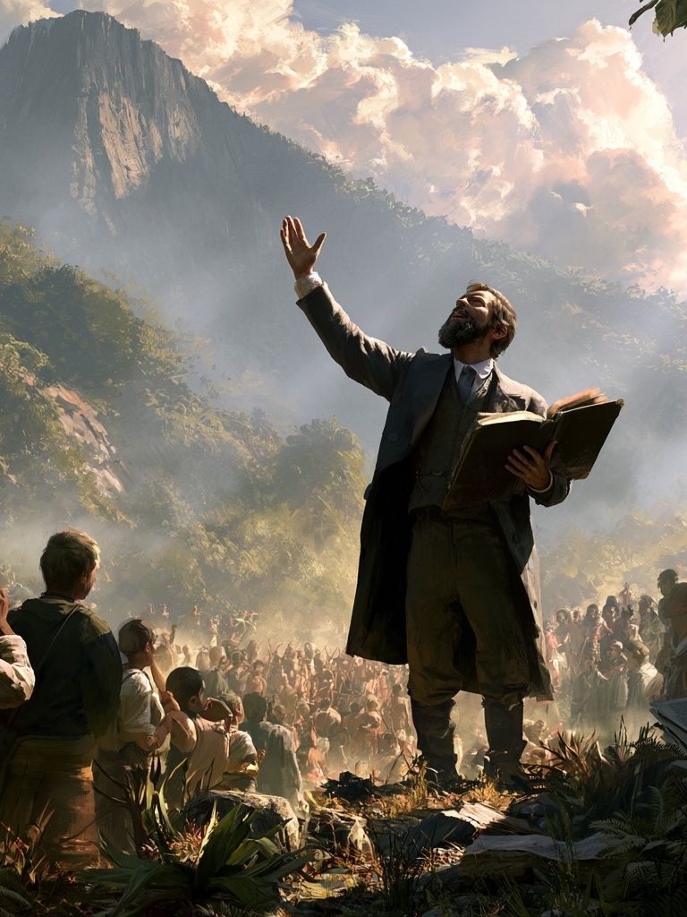 Mountain Sermon Scene Illustration Poster. poster — fine-art art