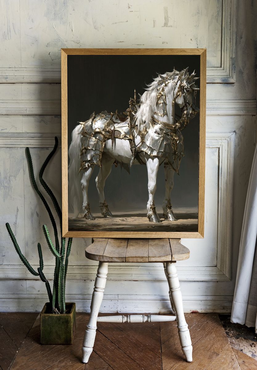 Armored White Horse Fine-Art Print. — room view 1