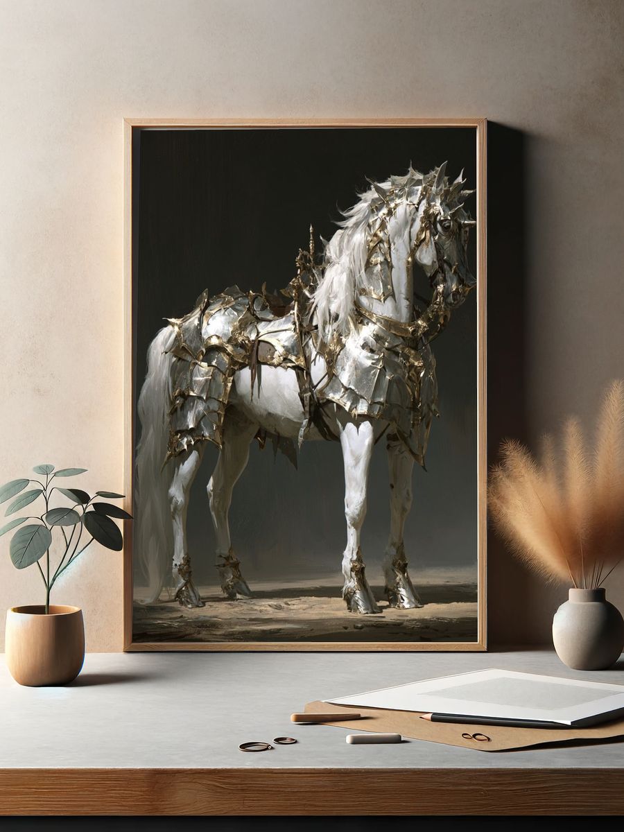 Armored White Horse Fine-Art Print. — room view 2