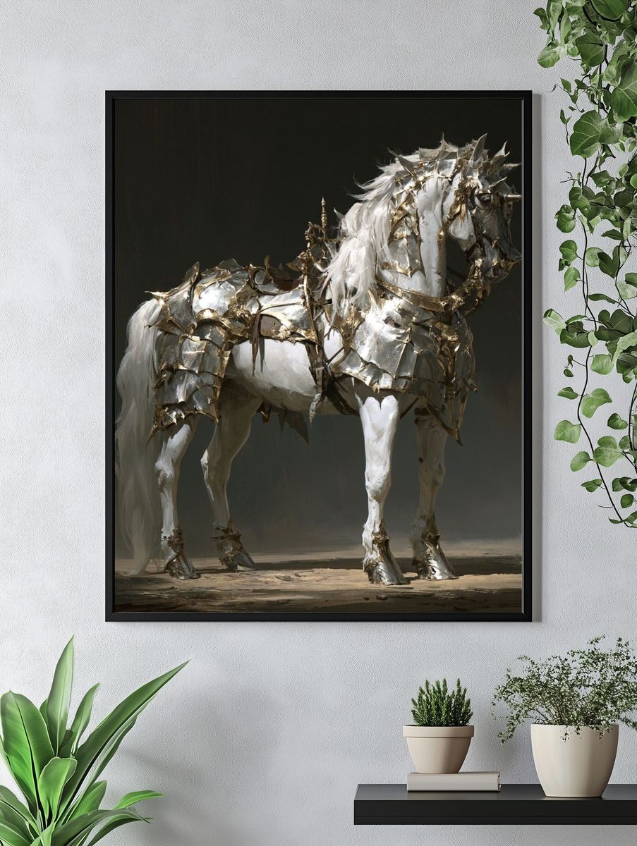 Armored White Horse Fine-Art Print. — room view 4