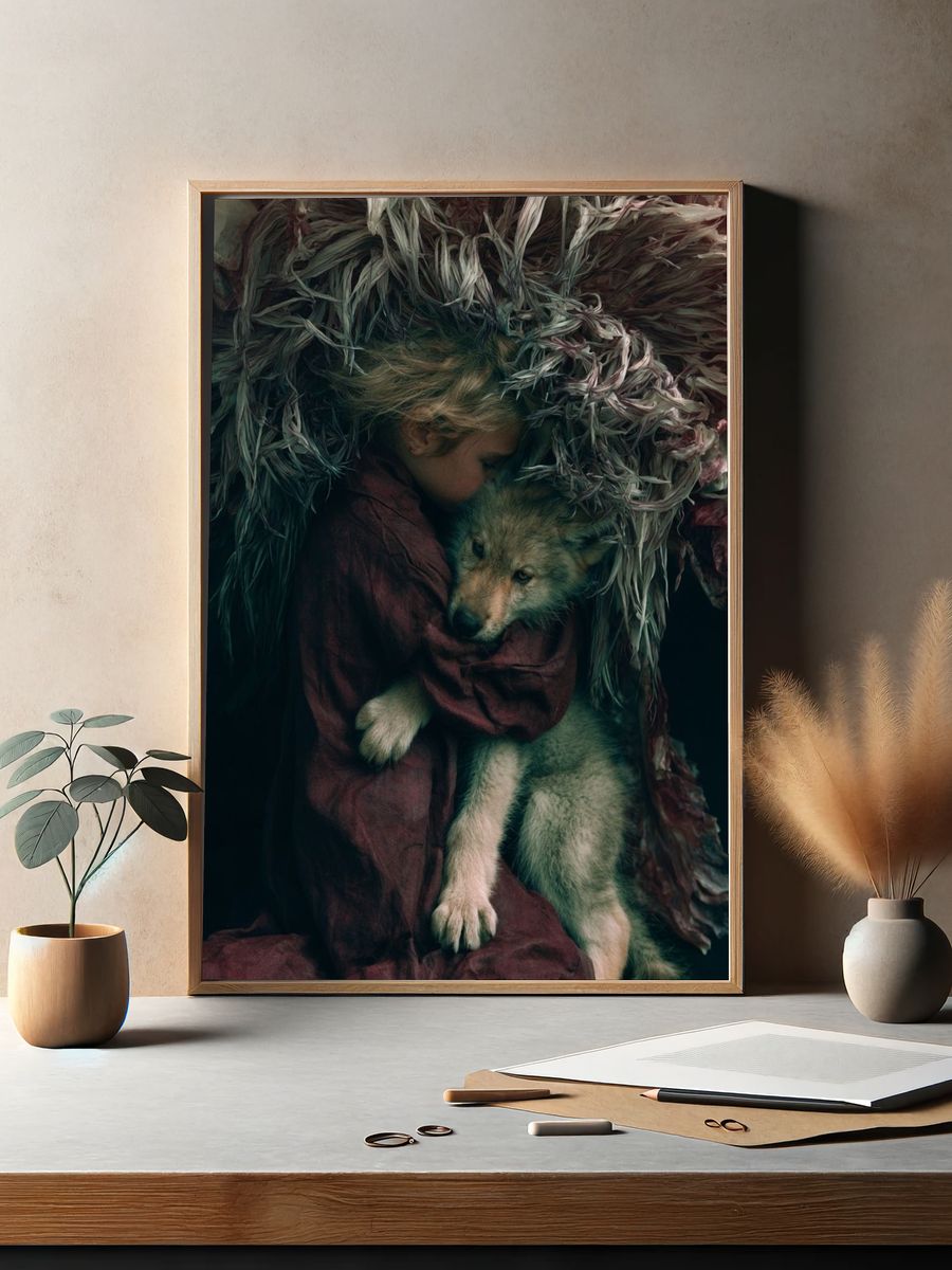 Girl and Wolf Fine-Art Poster. — room view 2