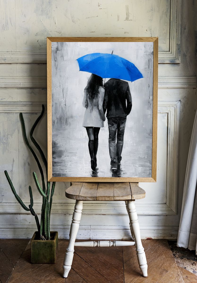 Blue Umbrella Couple Fine-Art Print. — room view 1