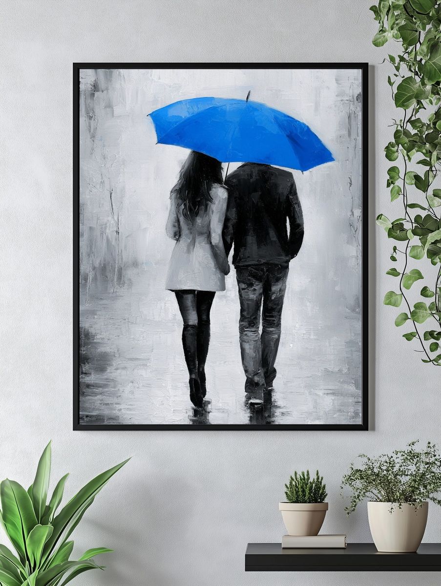 Blue Umbrella Couple Fine-Art Print. — room view 4