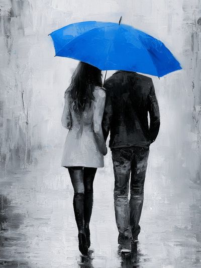Blue Umbrella Couple Fine-Art Print. poster