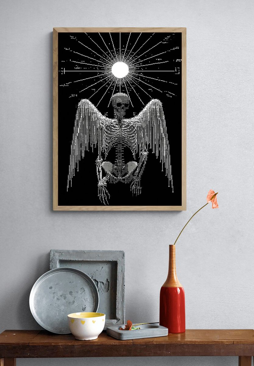 Winged Skeleton Black-White Poster. — room view 3