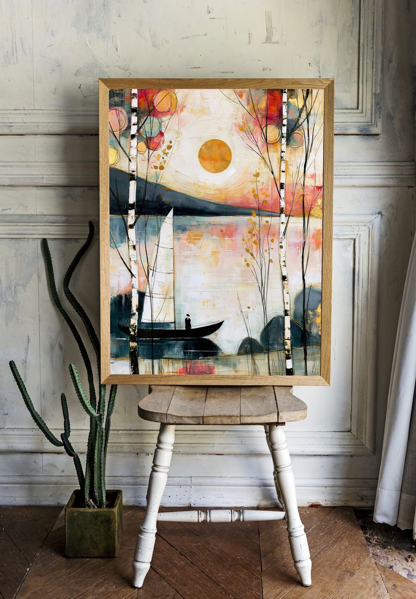 Birch Lake Sunset Abstract Print. — room view 1