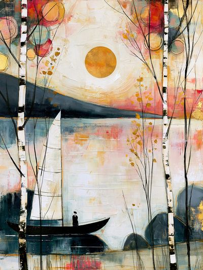 Birch Lake Sunset Abstract Print. poster print