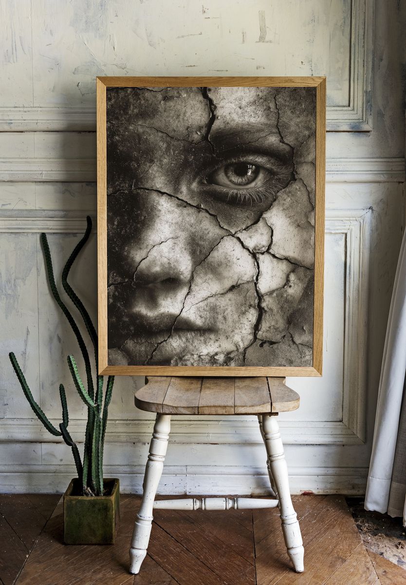 Cracked Face Portrait Print. room preview