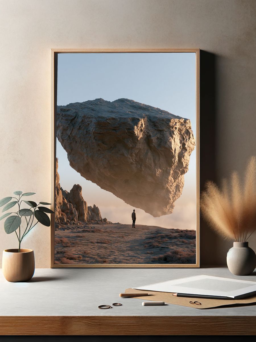 Floating Boulder Surreal Landscape Print. — room view 2