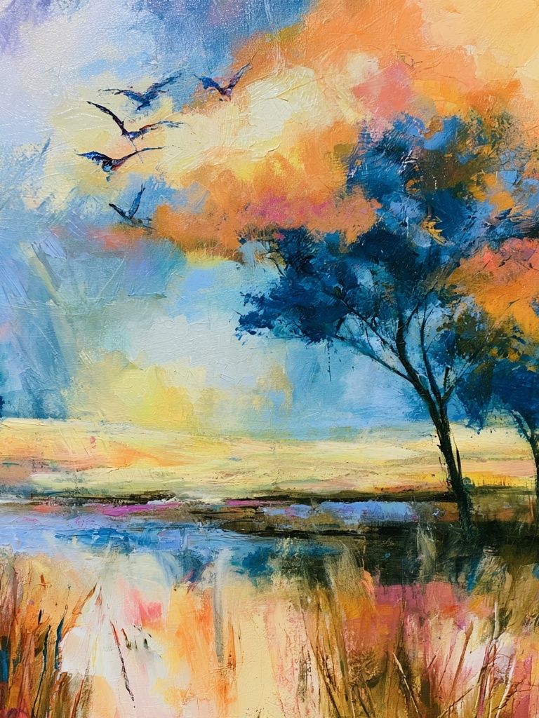 Sunset Lake Trees Fine-Art Print. poster — fine-art art