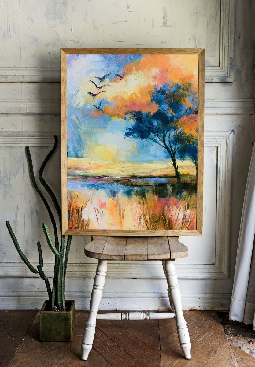 Sunset Lake Trees Fine-Art Print. — room view 1