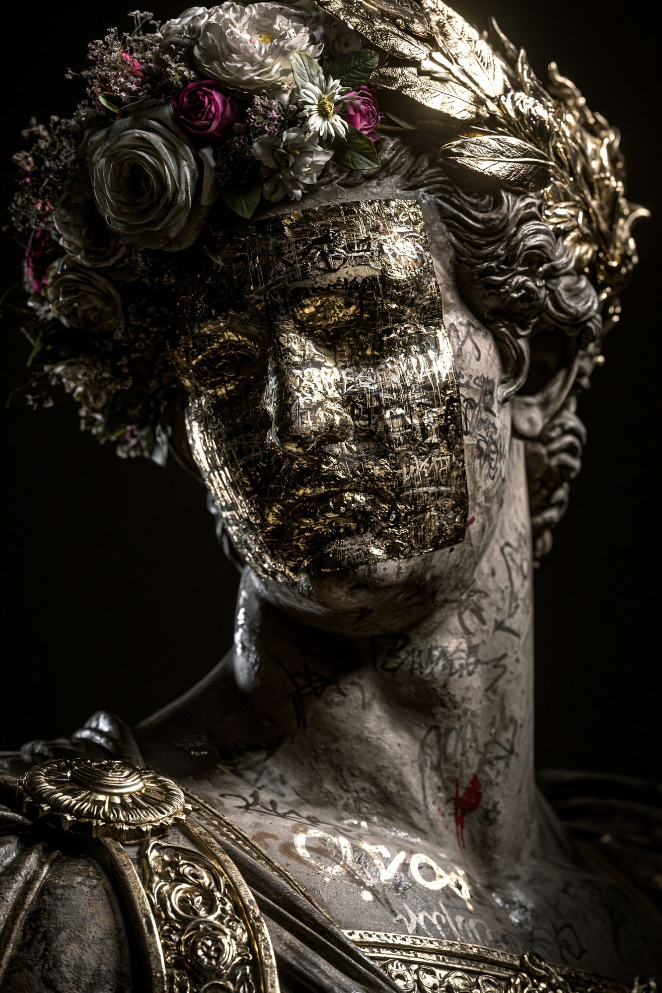 Gilded Classical Bust Surrealism Print. poster — fine-art art