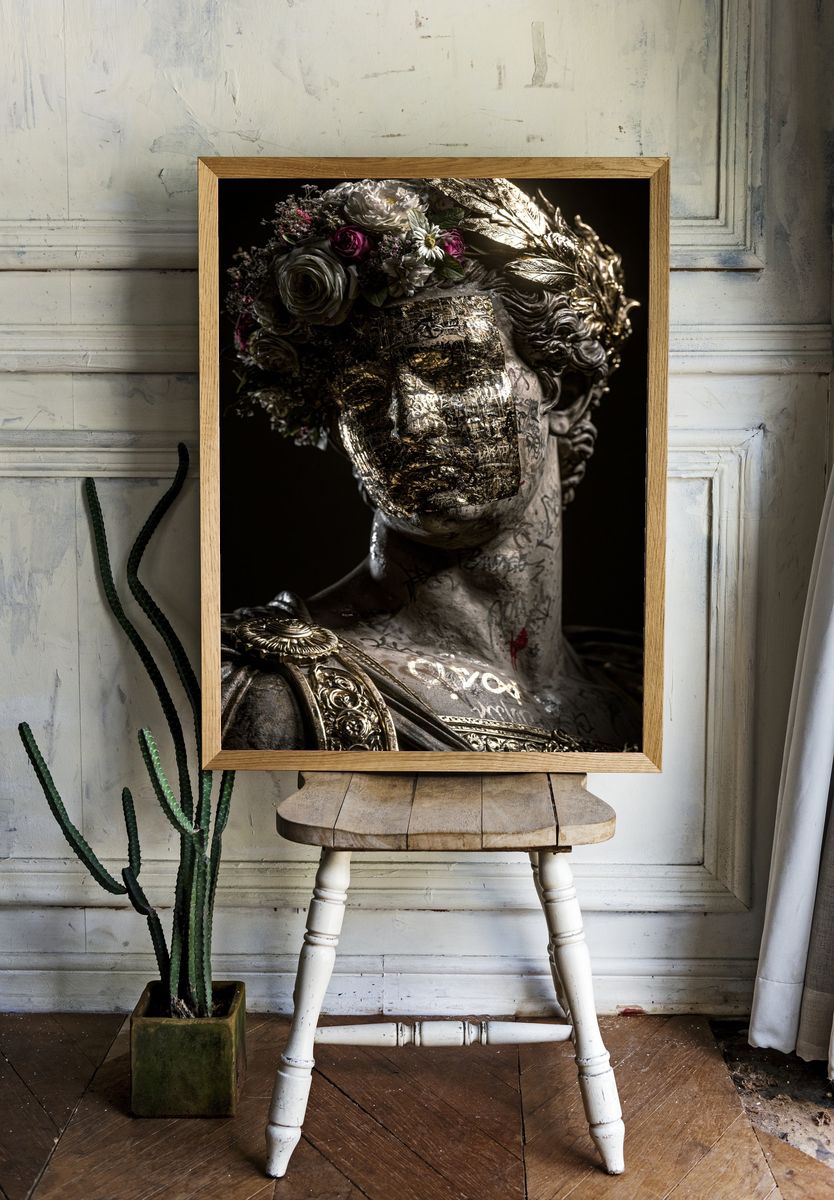 Gilded Classical Bust Surrealism Print. room preview