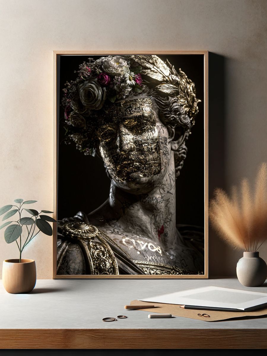 Gilded Classical Bust Surrealism Print. — room view 2