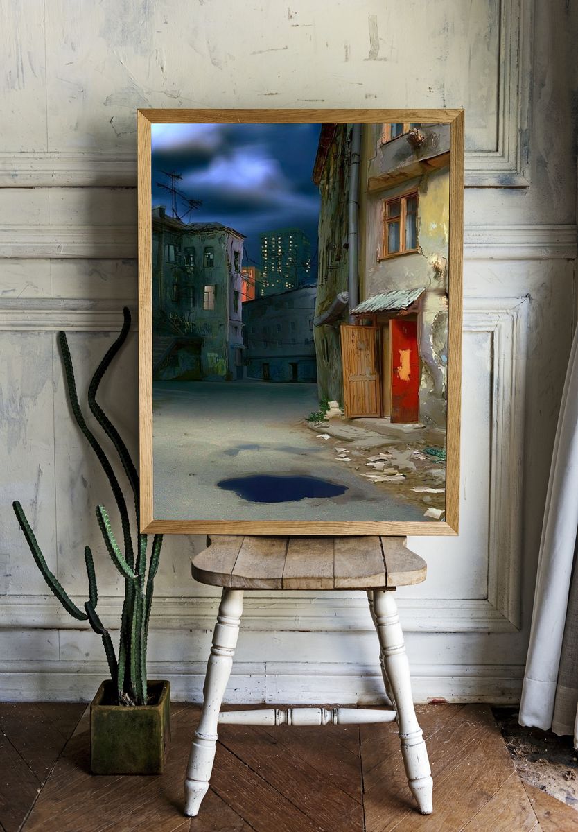 Urban Alley Nightscape Poster. — room view 1