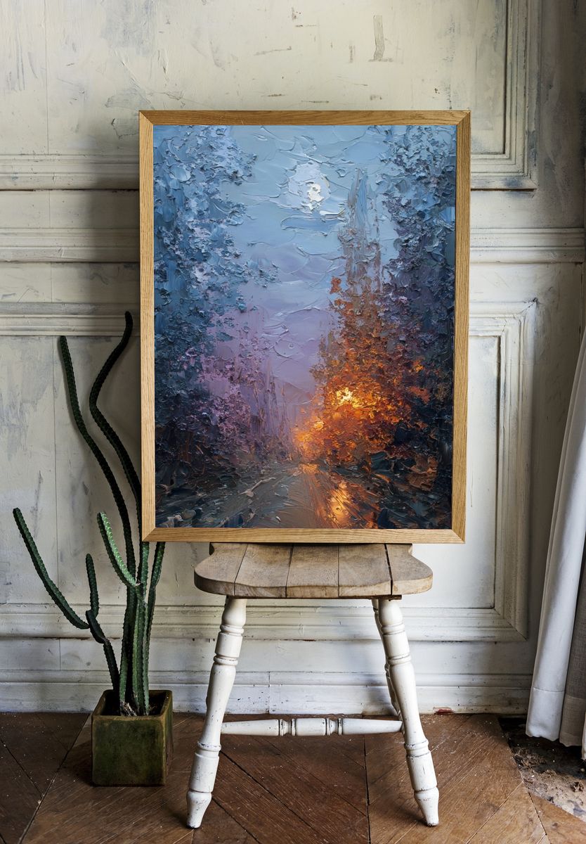 Moonlit Forest Road — Fine-Art Print. room preview