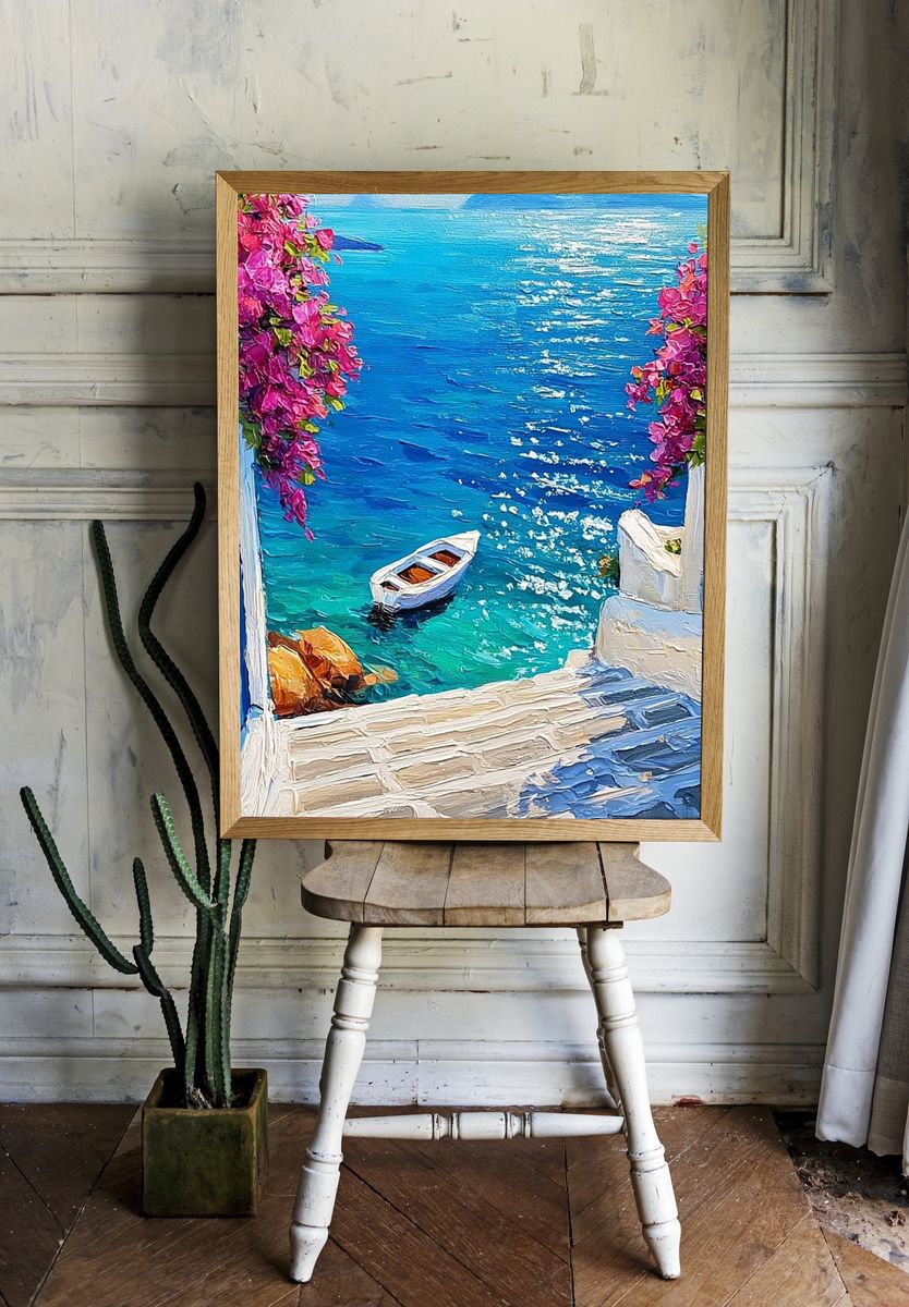 Mediterranean Seaside Steps Print. — room view 1