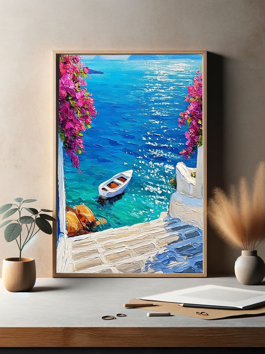 Mediterranean Seaside Steps Print. — room view 2
