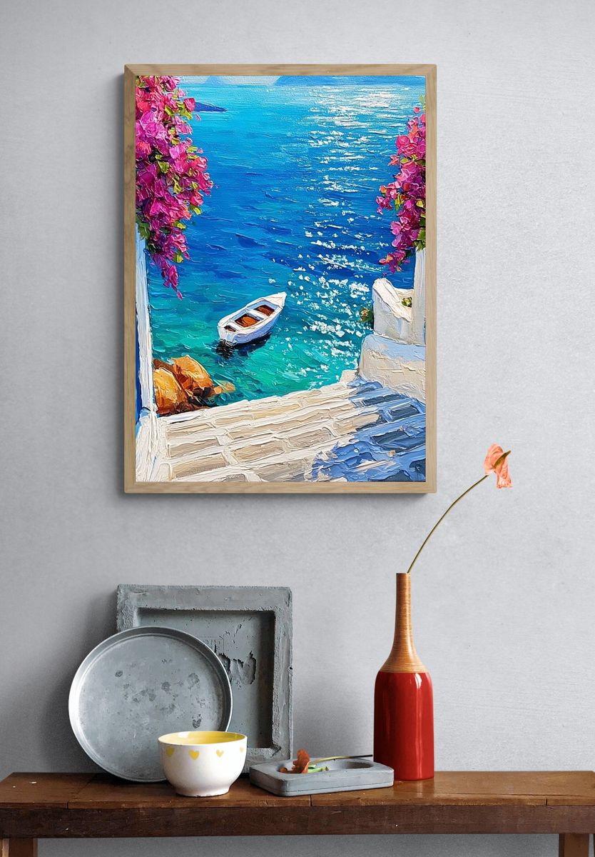 Mediterranean Seaside Steps Print. — room view 3