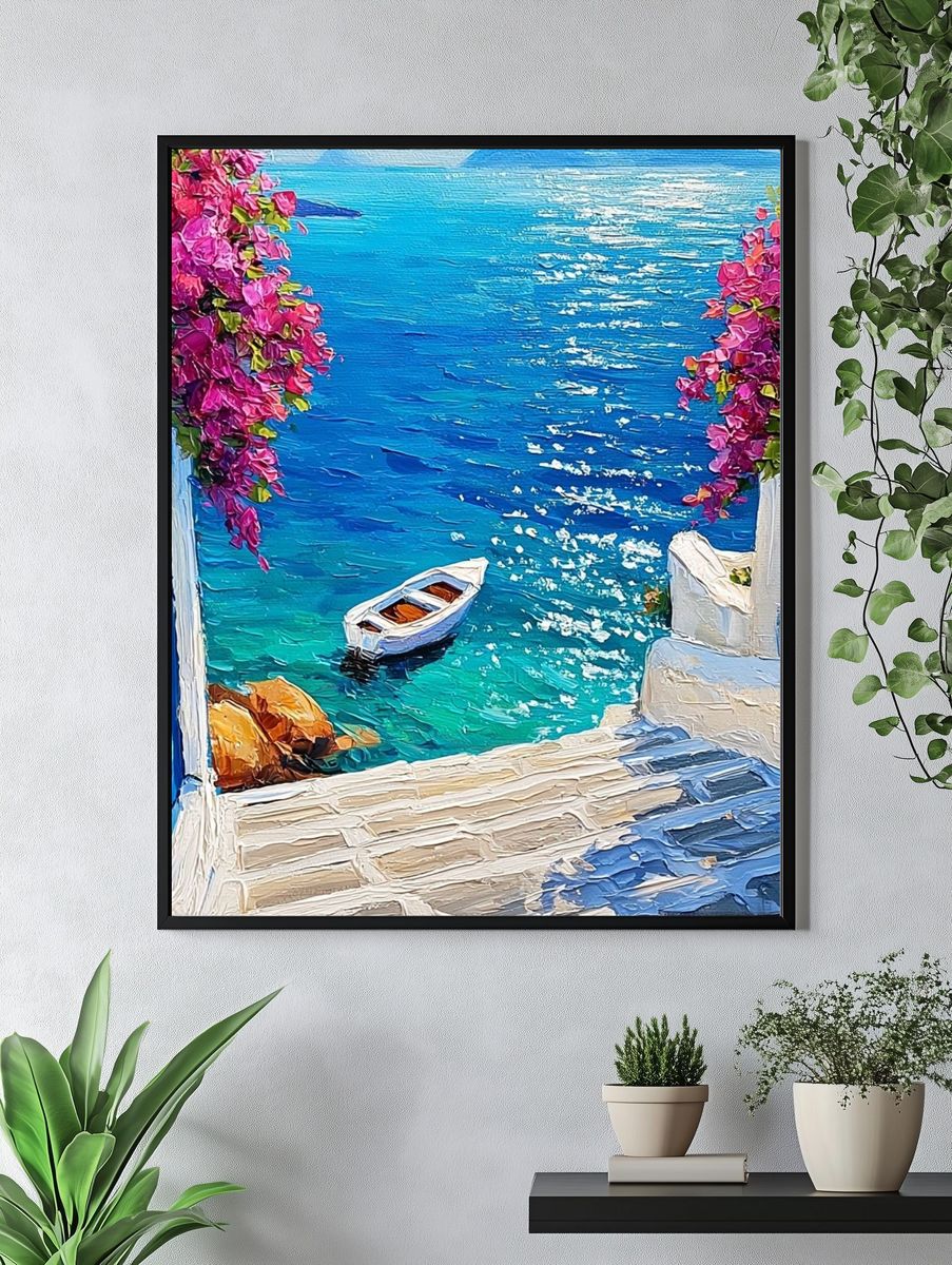 Mediterranean Seaside Steps Print. — room view 4