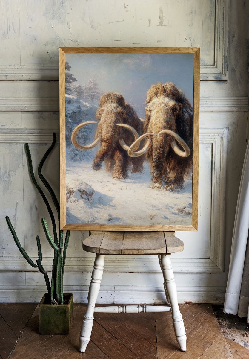 Woolly Mammoths Winter Landscape Print room preview