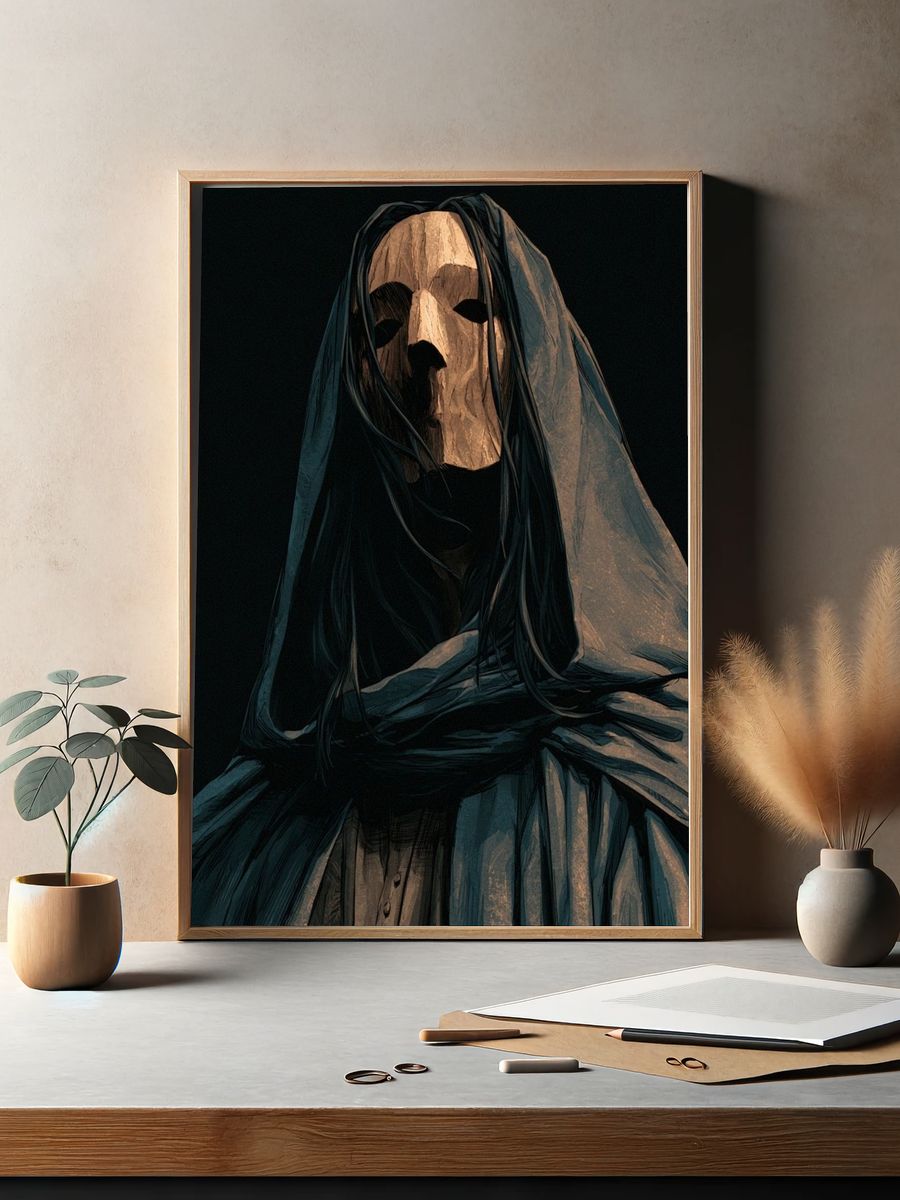 Hooded Mask Portrait Print. — room view 2