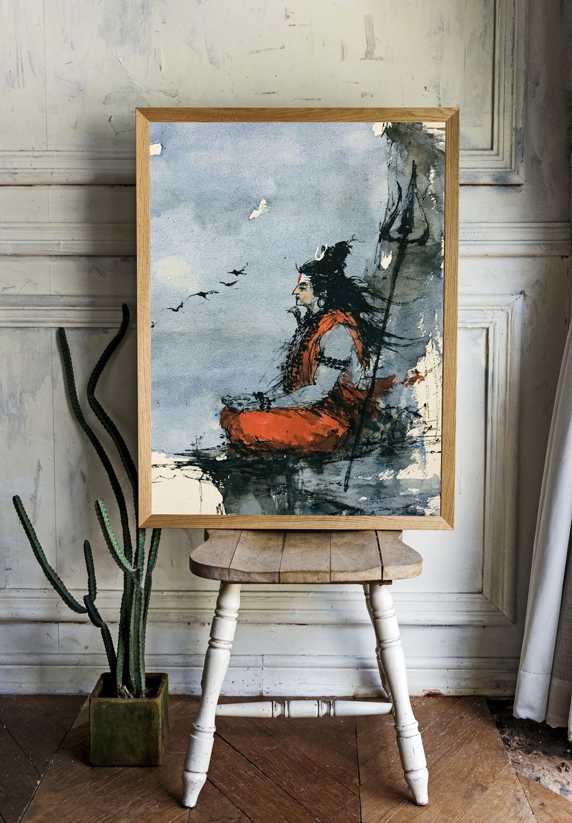 Meditative Figure Watercolor Print. — room view 1