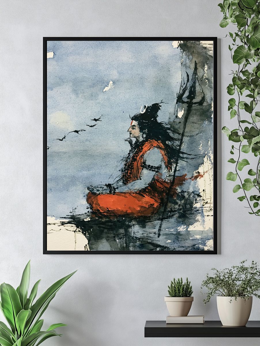 Meditative Figure Watercolor Print. — room view 4