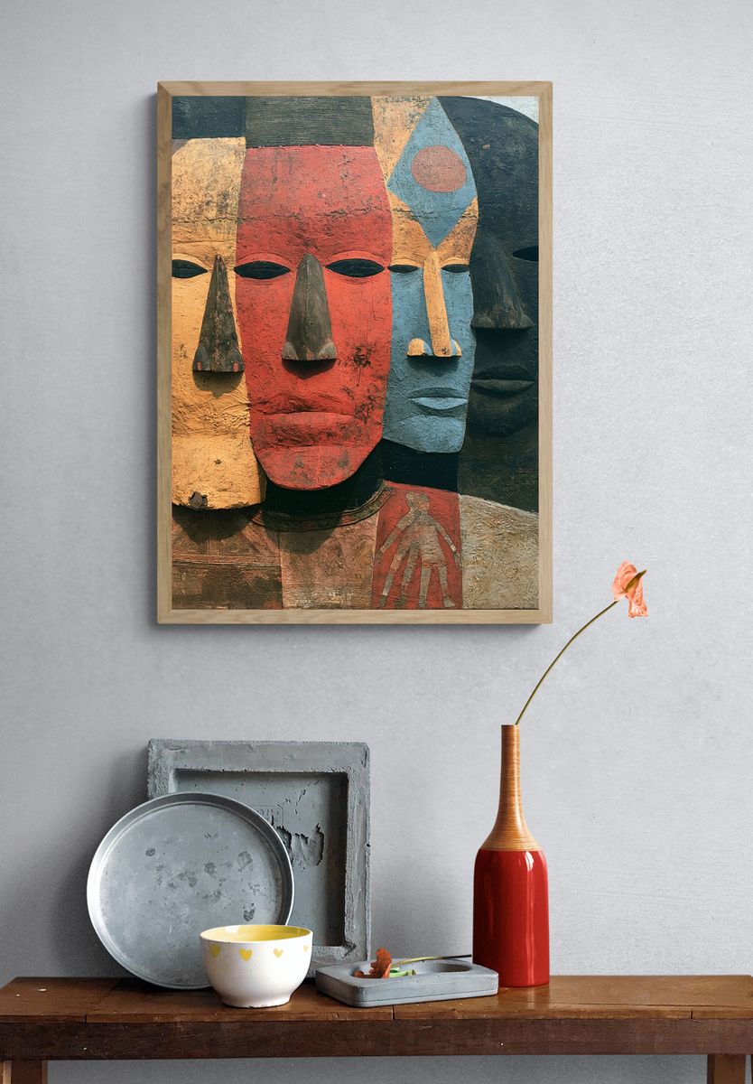 Abstract Tribal Faces Print. — room view 3