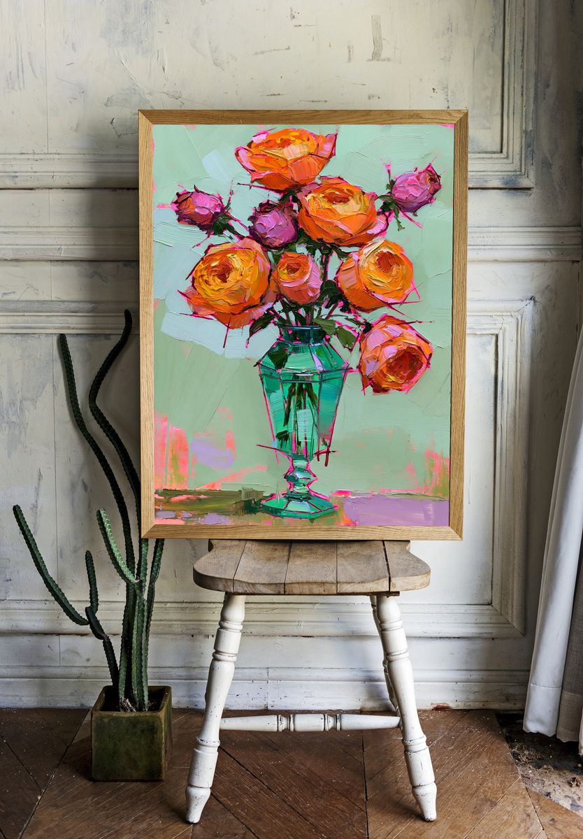 Colorful Roses Still Life Poster. room preview