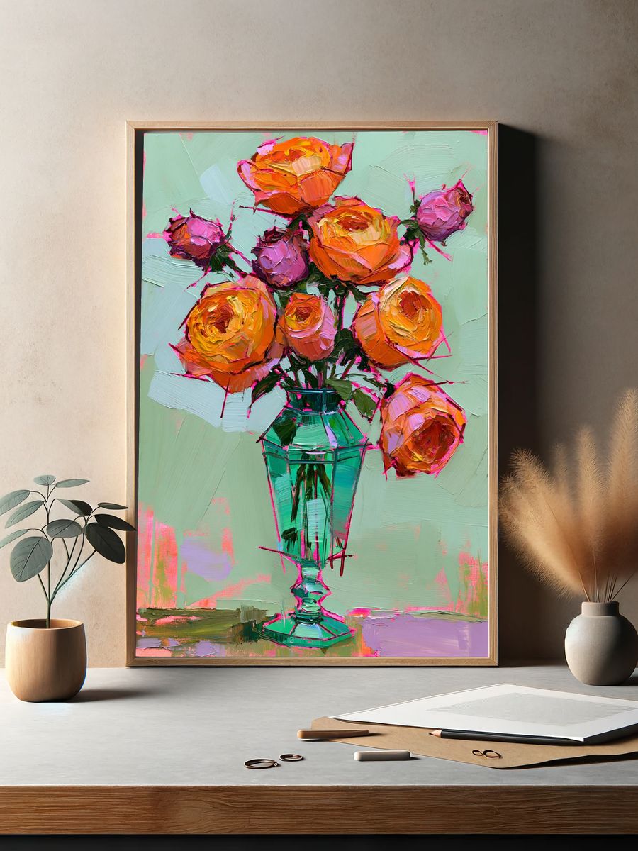 Colorful Roses Still Life Poster. — room view 2