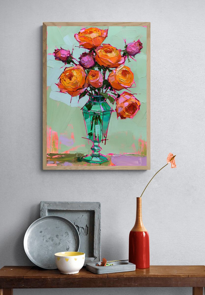 Colorful Roses Still Life Poster. — room view 3