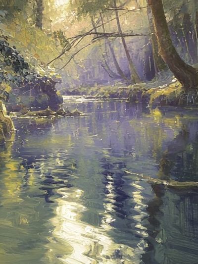 Misty Forest Stream Fine-Art Print. poster