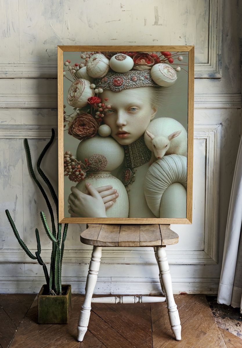 Surreal Floral Portrait Print. — room view 1