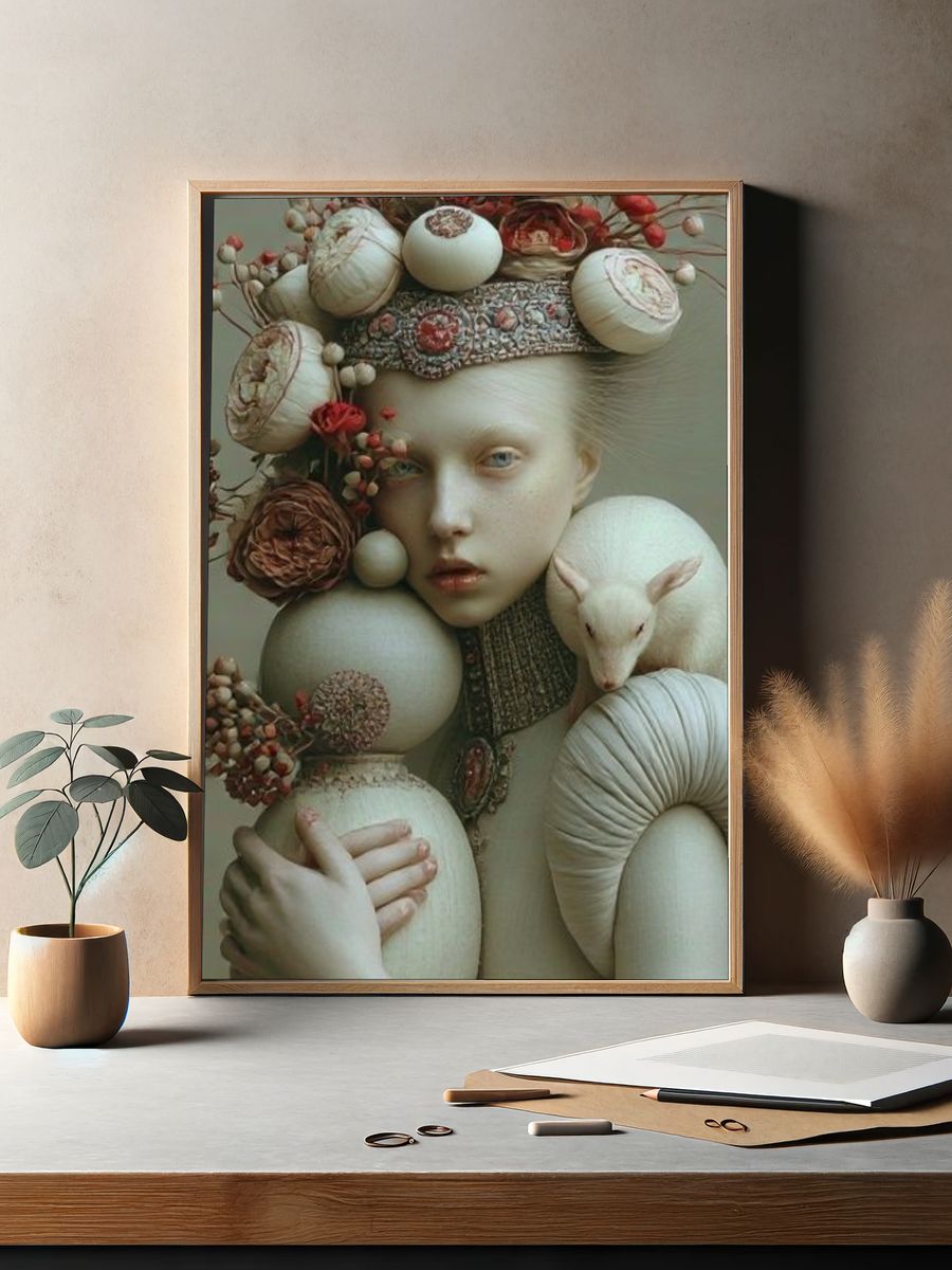Surreal Floral Portrait Print. — room view 2