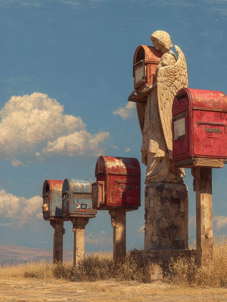 Angel Mailboxes Surrealism Poster. poster detail