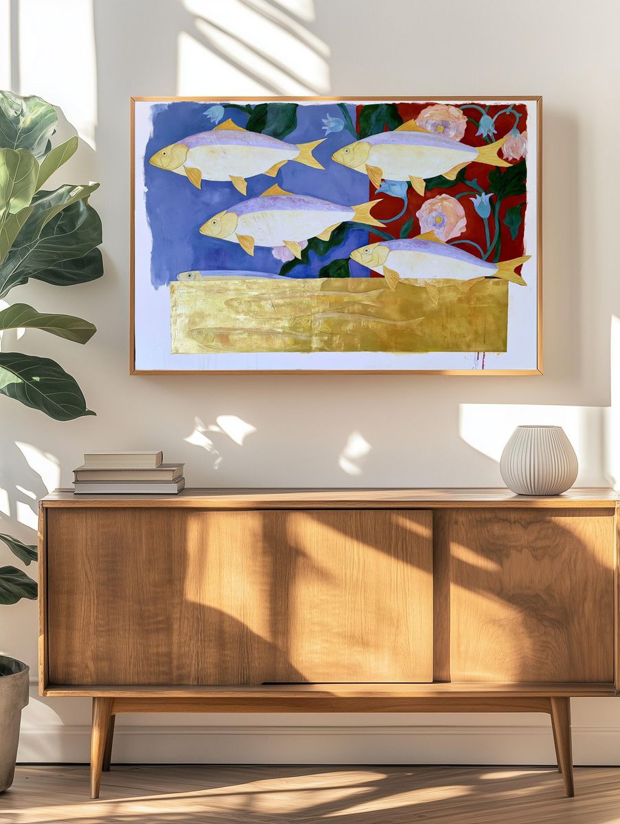 Fish and Flowers Contemporary Print. — room view 3