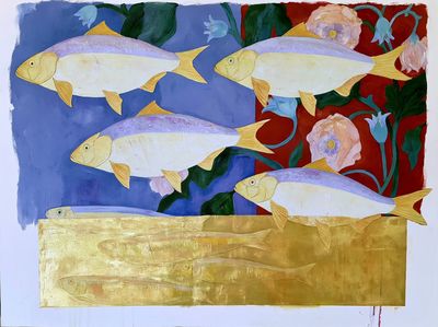 Fish and Flowers Contemporary Print. poster print