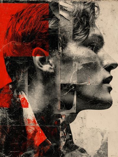 Red Profile Collage Print. poster