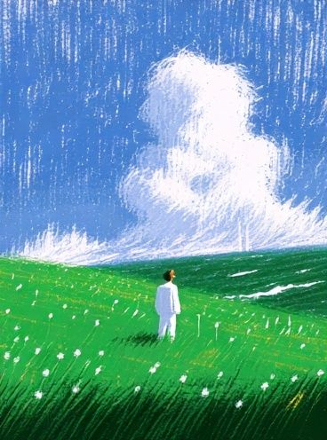 Lone Figure in Green Field Print. poster — fine-art art