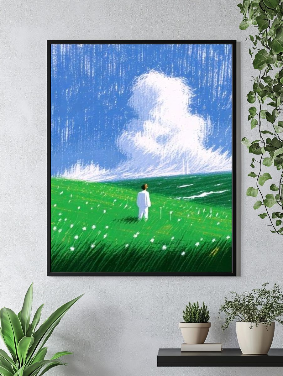 Lone Figure in Green Field Print. — room view 4