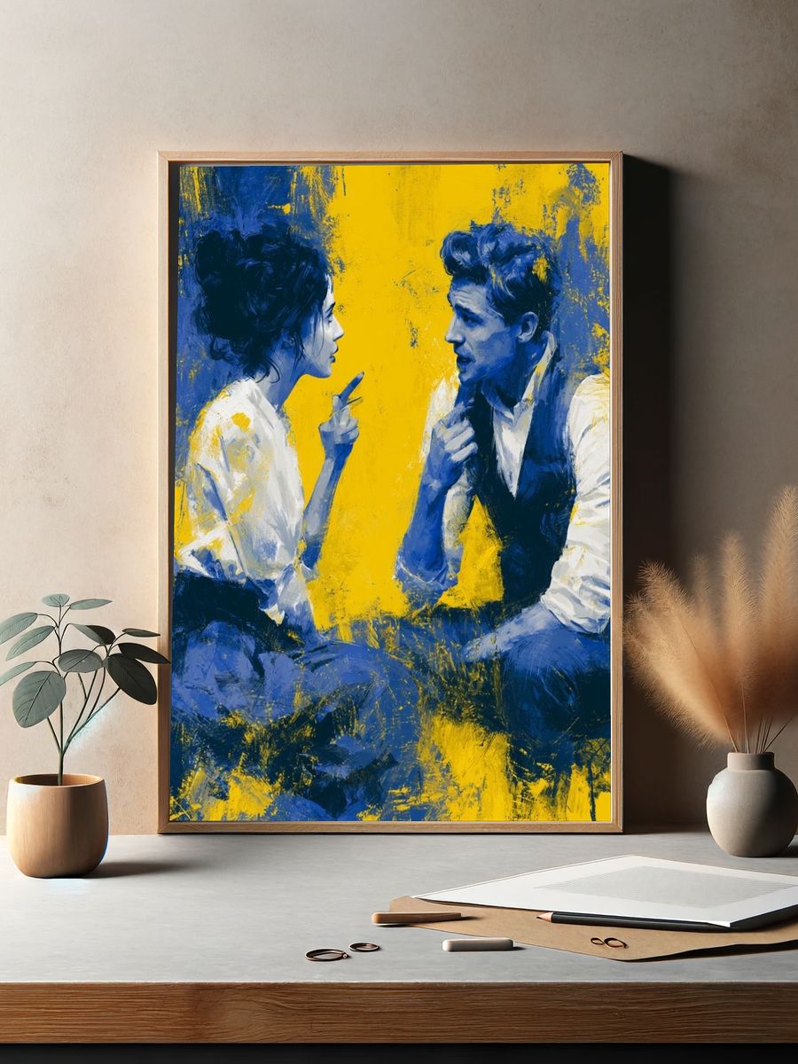 Blue Lovers on Yellow Poster. — room view 2